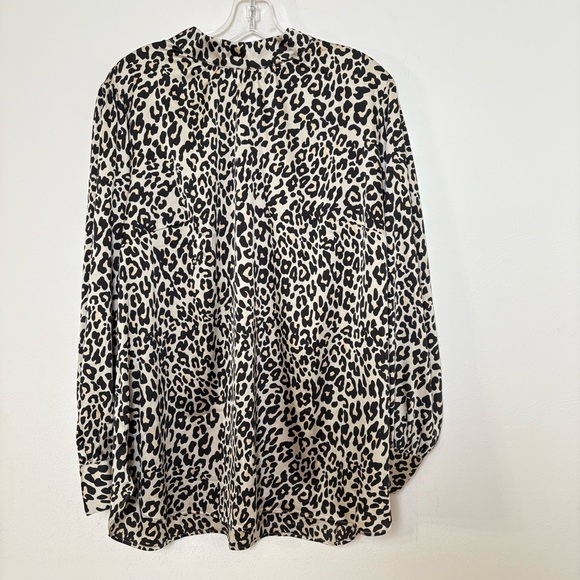 LOFT Leopard Print Silk Feel Silky Mock Neck Long Sleeve Blouse Top Shirt 16 - Picture 2 of 11